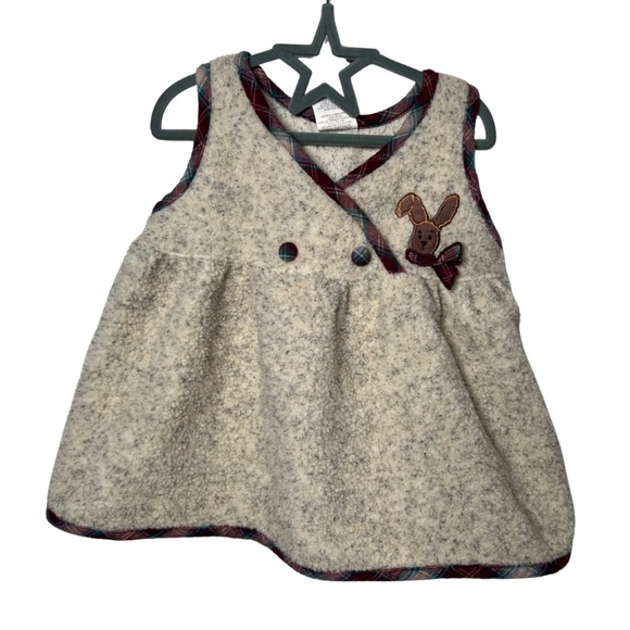 Vintage Knit Jumper Dress with Plaid Trim Size 12 Months - Picture 1 of 5